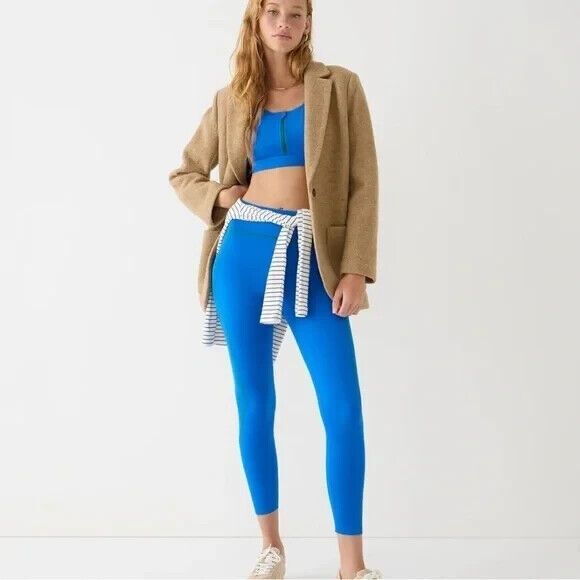 J. Crew XXS Sleek Stretch High Rise Leggings Blue Pinstripe Pull On NWT - Picture 1 of 11